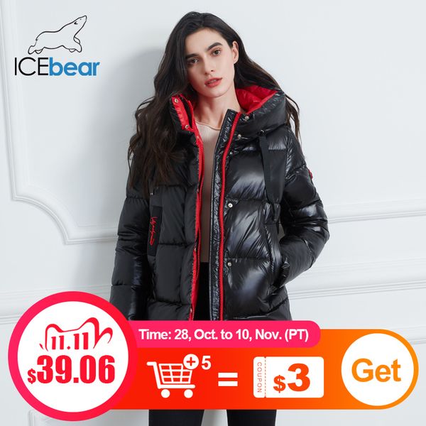 

icebear new winter jacket hooded coat women fashion jackets winter warm woman clothing casual parkas gwd19502i 201103, Black