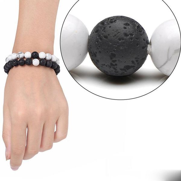 

factoryyd7amen natural lava rock beads chakra bracelets women healing energy stone meditation mala bracelet fashion essential oil d, Black