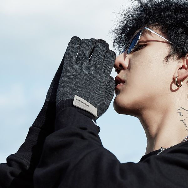 

gloves for men's autumn winter plush warm knitted wool windproof and cold proof outdoor riding with finger separated touch screen