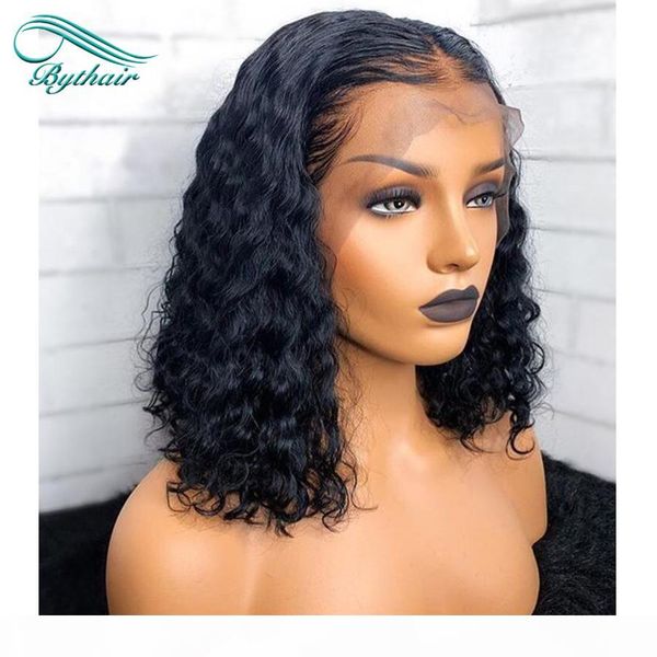 

curly lace front human hair wigs with baby hair pre plucked brazilian virgin hair full lace wigs bleached knots for black women bythair, Black;brown