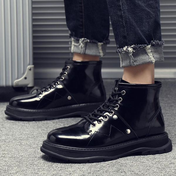 

genuine leather boots women retro women's boots autumn shoes lace-up rubber for woman soft ankle punk gothic, Black