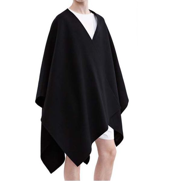 

woolen coat men's black and gray two-color mid-length loose couple coat winter trend windbreaker sleeveless shawl cloak cloak men