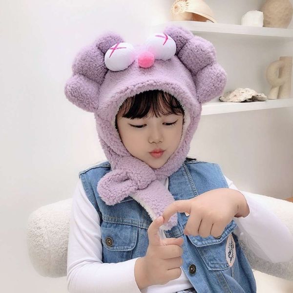 

pure autumn plush winter color warm children's korean cartoon clown baby bib versatile boys and girls one hat z3e5, Red;brown