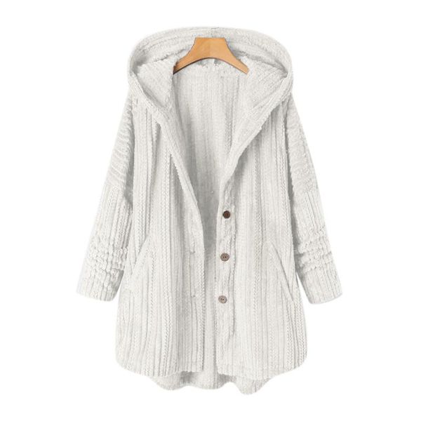 

plus size women fluffy plush coat autumn winter warm casual jackets solid color long sleeve single breasted hooded long coats, Black;brown