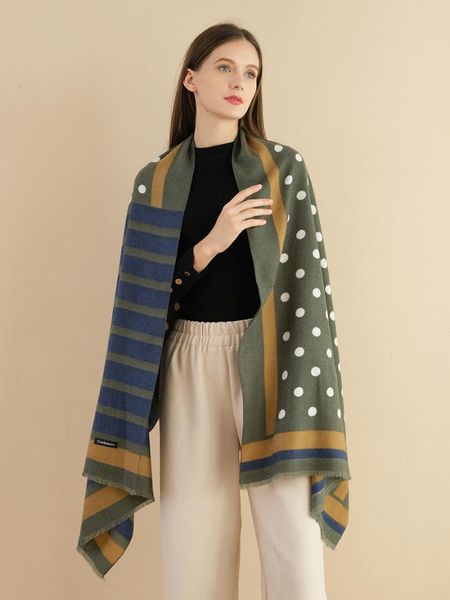 

scarves brand cashmere winter scarf for women dots vertical stripes clear print luxury soft 2021 180x70cm warm shawl, Blue;gray