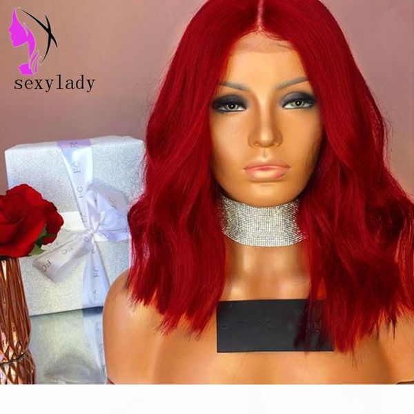 

red natural wave short lace front wig synthetic hair heat resistant hand tied cosplay party bob wigs for women masquerade makeup, Black
