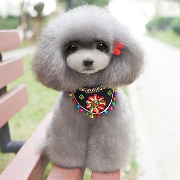 

dog collar with bells pet grooming accessories minority style neck bandana colorful flower scarf dogs pets accessories cachorro1