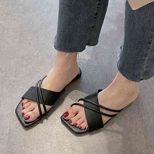 

2022 summer shoes ladies slippers candy color flat slipper narrow band slides ladies beach shoes flip flops zapatos, Black