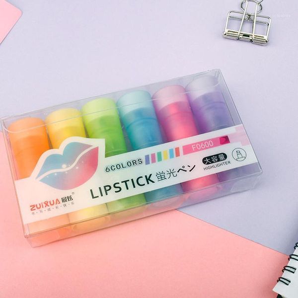 

6 colors marker pen set for student mark focus highlighter pen diy p art drawing card maker school pencils stationery1, Black;red