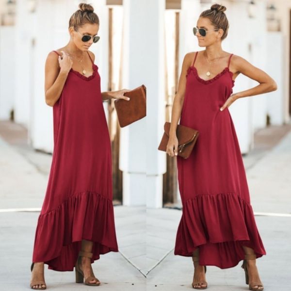 

ruffle summer new sleeveless 2019 women's suspender resort dress, Black;gray