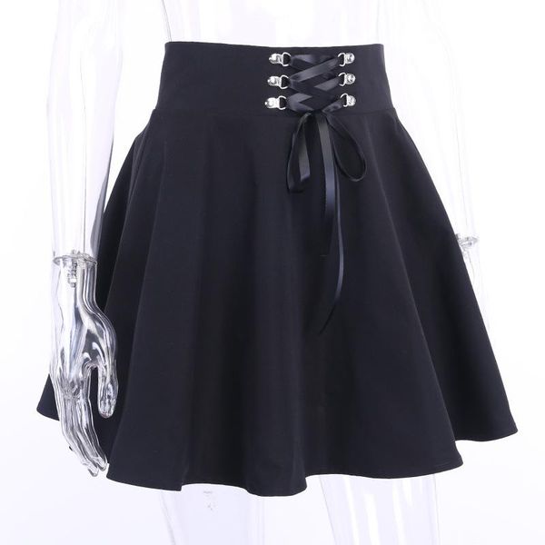 

skirts vintage high-waist gothic lace up front women harajuku pleated punk grunge autumn bandage rivot female black mini skirt