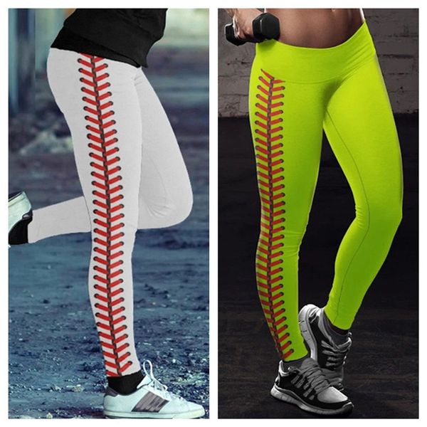 

softball leggings women ladies sport pants spandex teggings neon softball stitch yoga sports athletic running active leggings e122307, White
