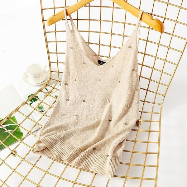 

beading v neck knitted bustier bralette summer women female slim fitness short tank ladies waistcoat t shirt, White