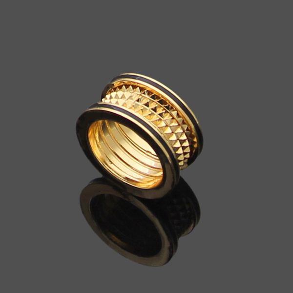 

europe america fashion men women lady titanium steel engraved b letter both sides black enamel 18k gold lovers ring rings size 6-9