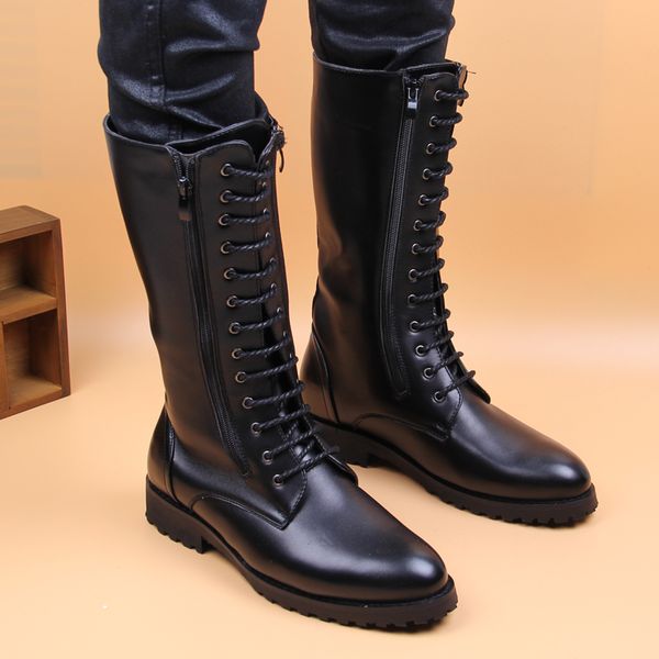 

men british style fashionable black motorcycle cowboy leather shoes leather-up rentals high male zapatos boots 33g6