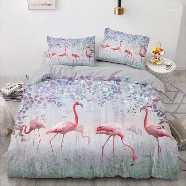 

simple bedding sets 3d flamingo duvet quilt cover set comforter bed linen pillowcase king  full double 173x230cm size1