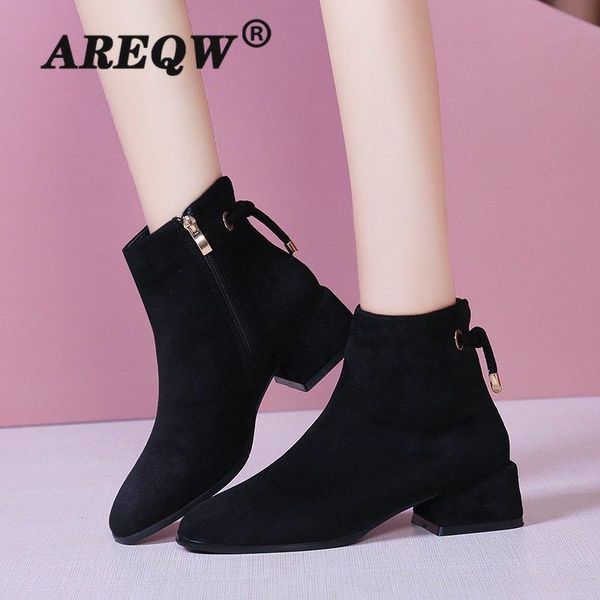 

fashion women boots autumn winter boots classic zipper snow ankle winter suede warm solid color women shoes flock, Black