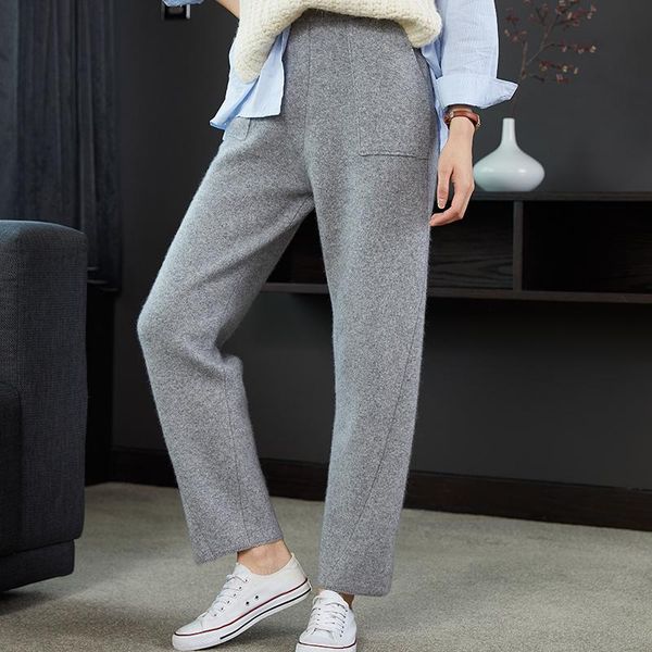 

women's pants & capris 100% cashmere and wool autumn winter soft waxy comfortable high-waist knitted 3-color pencil, Black;white