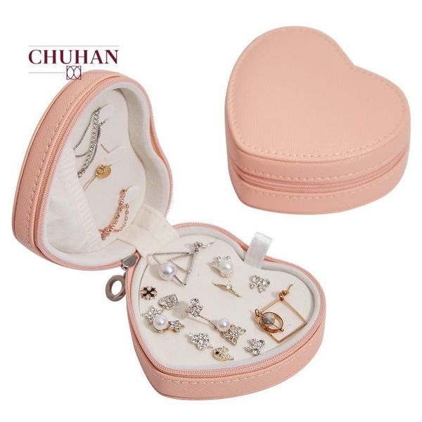 

chuhan heart shape jewelry storage box small exquisite portable necklace ring earrings organizer for women birthday gifts c439, Pink;blue