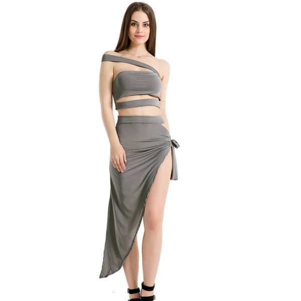 

womens fashion dressstrap tube two-piece black gray split nightclub dress0xffdd