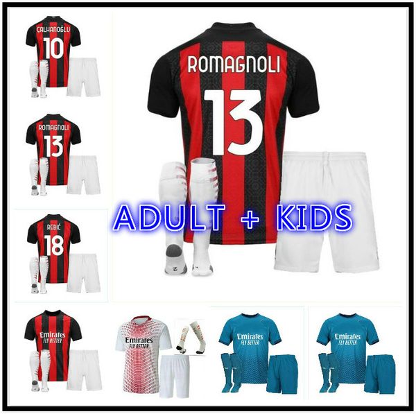 

adults kids kit ac ibrahimovic 20 21 milan soccer jersey 2020 2021 piatek football shirts paqueta theo rebic camisa de futebol, Black;yellow