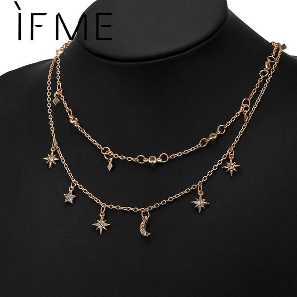 

chokers if me bohemian moon star multilayer necklaces for women pendants gift eye necklace collares mujer statement party jewelry, Golden;silver