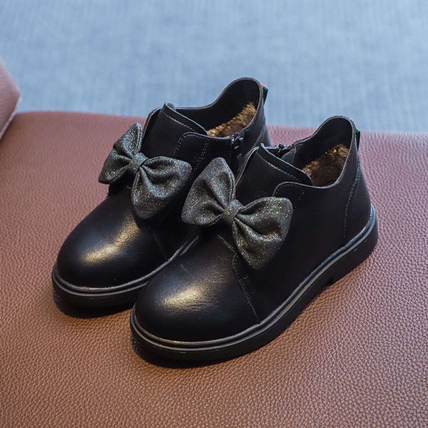 

girls' short autumn and winter new children' 2020 single british fashion princs boots plush leather cotton sho hj8l, Black;grey
