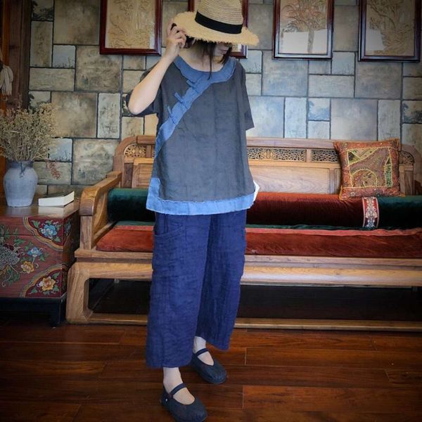 

2020 luogu mud washed pure linen contrast coil button shirt 1659 grey, White