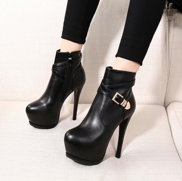 

boots waterproof platform ankle boots, belt buckle fashion for women1, Black