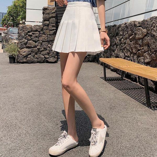 

casual pleated skirt solid color high waist short a-line skirt 2021 new korean fashion street women's dance1, Black