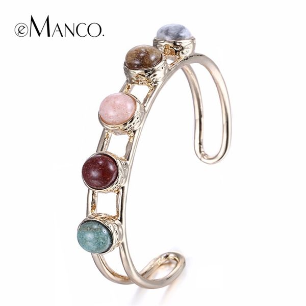 

emanco wholesale fashion exaggerated cuff bangles & bracelets for women hollow zinc alloy nature stone bangles&bracelets jewelry y200323, Golden;silver