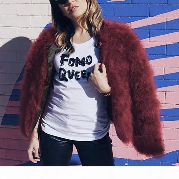 

100% fluffy feather fever fur jackets handmade knitted faux ostrich fur coat women retail wholesale natural jacket, Black