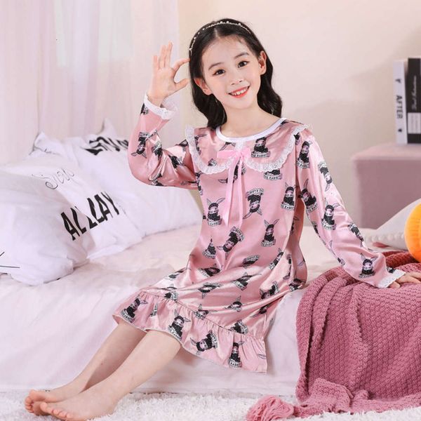 

princs autumn girls' nightdrs, korean pajamas, version, middle school children's long sve housewear, lovely and foreign sle, Blue;red