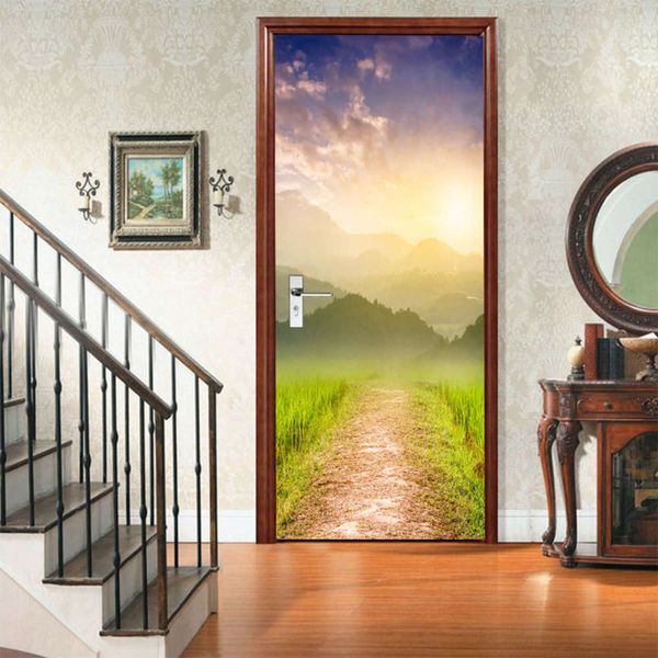 

amj magic set creative environmental protection 3d dawn road door renovation self adhive bedroom wall sticker