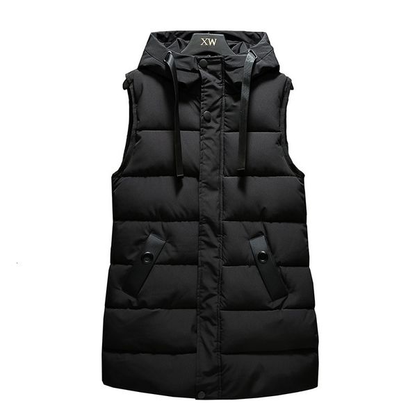 

men's medium long vest, thicker winter hooded sleeveless and slim cotton padded jacket, couple's, Black;white