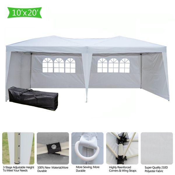 

10x20ft waterproof foldable gazebo canopy shelter easy pop up 3x6m practical wedding party tent with 4 walls and two windows us stock