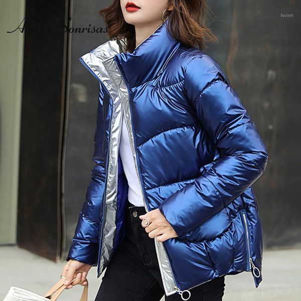 

women glossy parkas 2020 fashion winter coat cotton padded jacket korean loose short thick warm casual jacket female1, Black