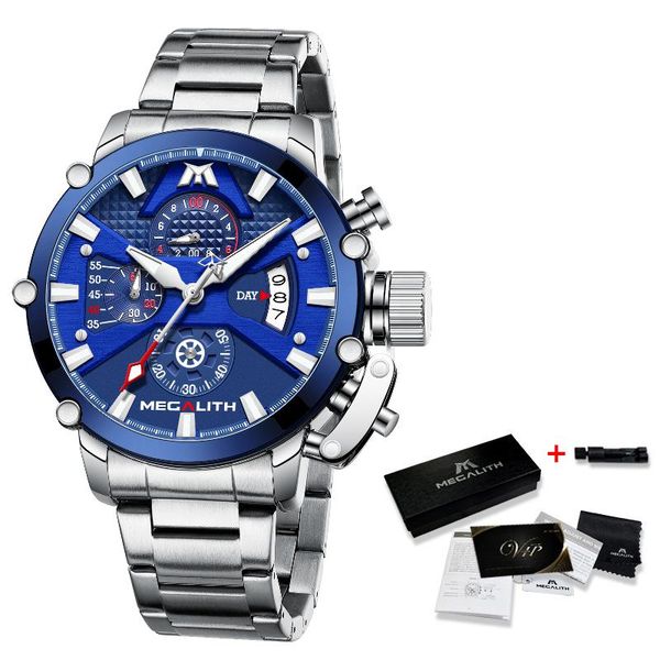 

2020 megalith mens watches brand luxury sports military quartz watches men waterproof luminous chronograph relogio masculino sqcvjr, Silver