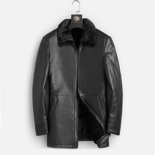 

men's leather & faux dk natural clothing men medium long winter warm genuine black slim sheepskin jackets