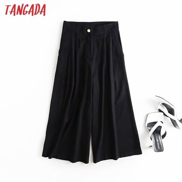 

tangada fashion women wide leg suit pants trousers pockets buttons office lady pants pantalon 4c60 201109, Black;white
