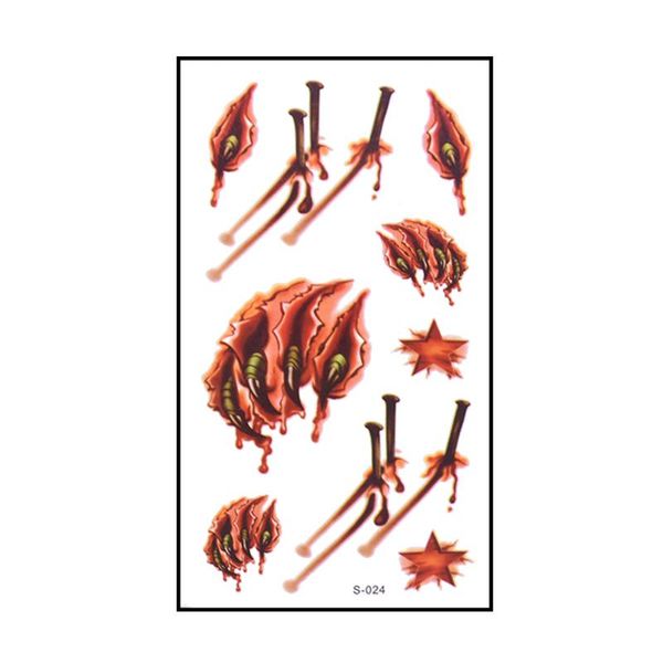 

6pcs halloween bloody wound tattoo stickers trick scary waterproof temporary tattoo diy fake tattoo halloween party decoration jllrye