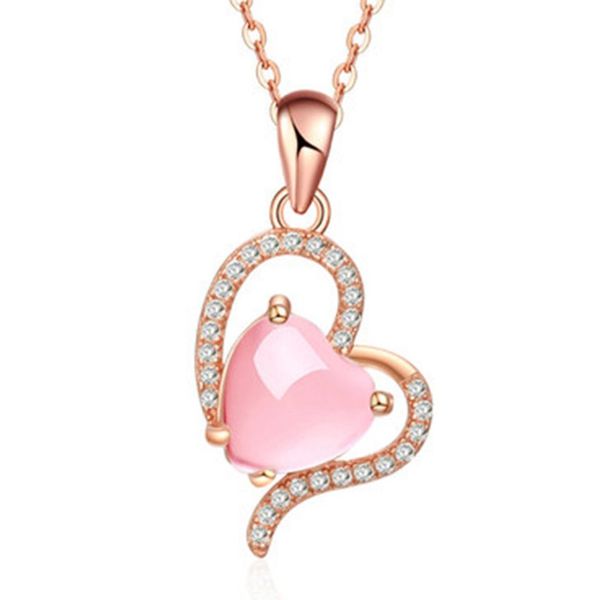 

10 pcs romantic style rose gold plated love heart pendant link chain necklace rose quartz jewelry, Silver