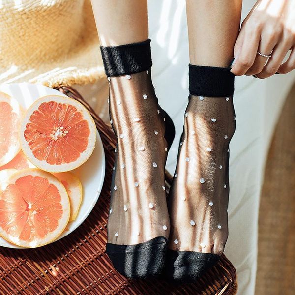 

women socks 1 pair 2019 summer new color women fashion short dots socks for breathbale transparent korean style1, Black;white