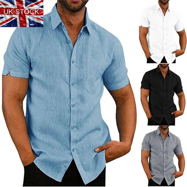 

men's casual shirts mens linen blouse short sleeve baggy buttons summer solid comfortable pure cotton and loose holiday tee, White;black