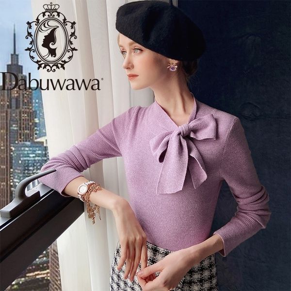 

dabuwawa sweet bow neck knit sweater pullover women autumn long sleeve solid basic sweaters female slim fit lj201112, White;black