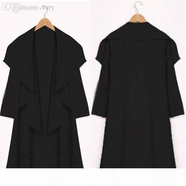 

wholesale-stylish women lady casual cardigan solid long sleeve x-long waterfall coat outwear 2color, Tan;black