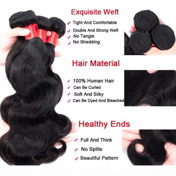 

grade 10a brazilian straight virgin human hair bundles with closure frontal ear to ear unprocessed body wave hair extensions bundles, Black;brown