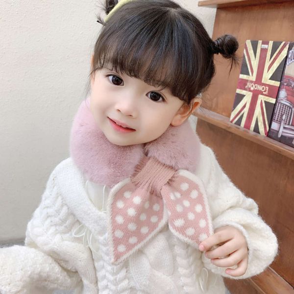 

children's plush stitched wool ins scarf thickened for warmth in autumn and winter, Red;brown