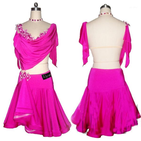 

latin dance dress female salsa rumba cha cha samba rose red backless competition clothing performance wear dn61821, Black;red