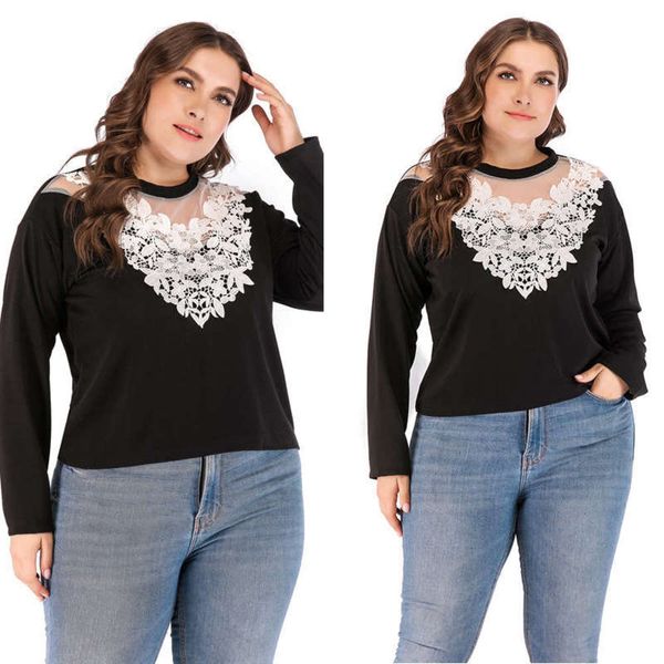 

neck wind round long t-shirt sleeve fashion large women's fat sister top, Black;gray